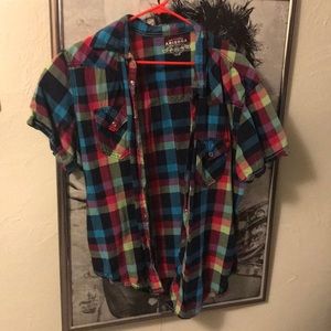 Dark multicolor button up T